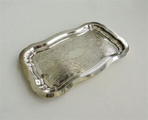 vintage silver tray engraved serving tray small silver plate