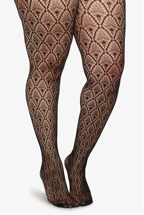 black fan pattern tights with images patterned