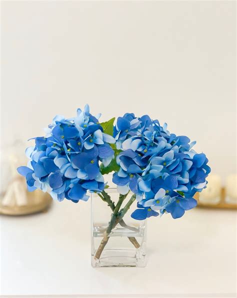 real touch flower arrangement blue hydrangea real touch etsy