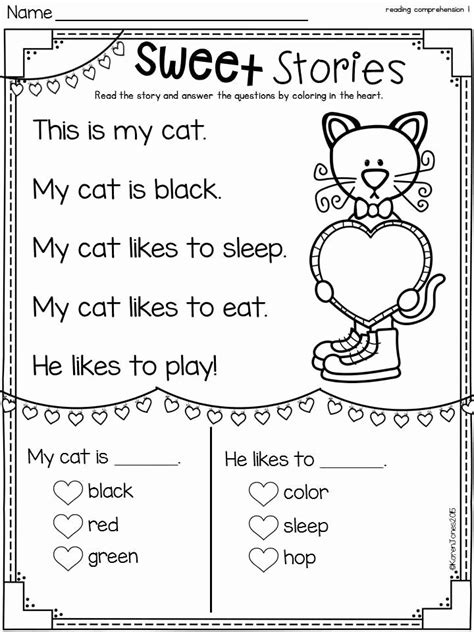 printable worksheets  kindergarten reading reading comprehension