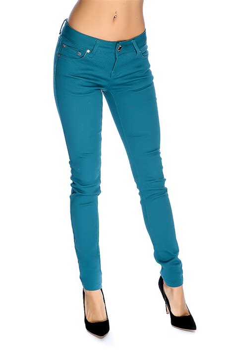 teal zip fly button closure skinny stretch jeans women of edm