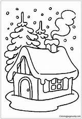 Christmas Winter House Pages Coloring Color Online Print sketch template