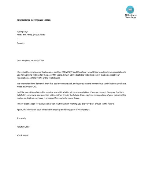 resignation acceptance letter quora