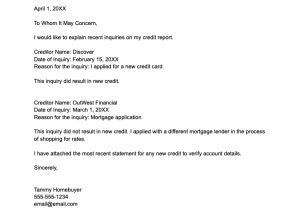 sample letter  explanation  credit inquiries   mortgage