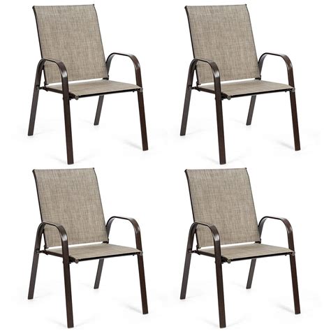 gymax outdoor dining chair steel set    arms grey