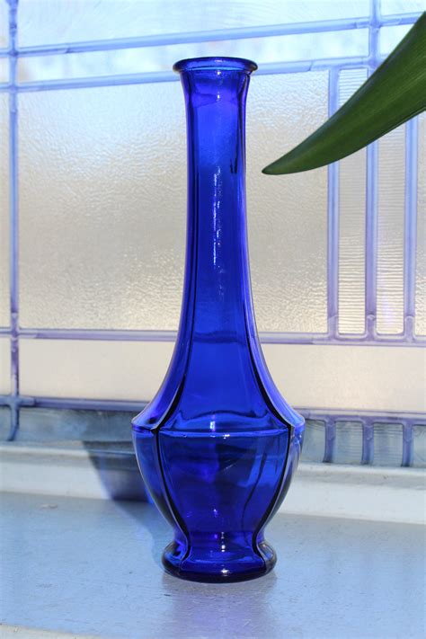 Art Deco Cobalt Blue Glass Ribbed Bud Vase Vintage 1920s