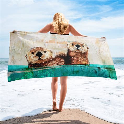 vibrant sea otter beach beach towel etsy