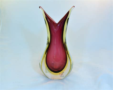 Murano Glass Sommerso Vase Ruby And Amber Murano Glass