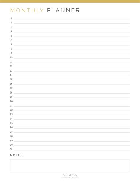 monthly planner calendar list view neat  tidy design