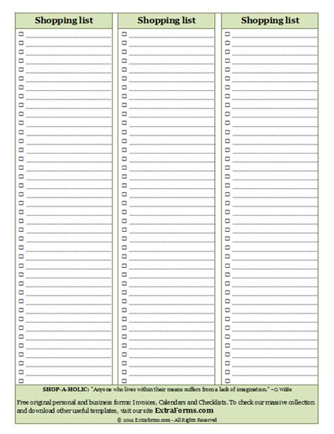 blank shopping list template