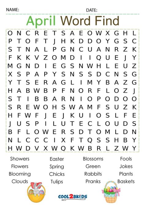 printable april word search coolbkids