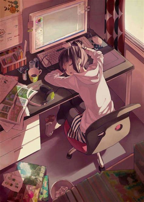Sleeping On The Desk 😴☕💡☑💤 Anime Amino