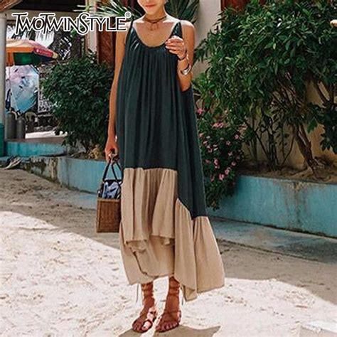 Spaghetti Strap Dress Female Backless Asymmetrical Long