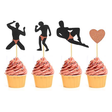 Bachelorette Party Cupcake Toppers 40pcs Rose Gold Male Dancers