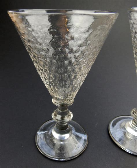 Antique Glass A Rare Pair Large Wine Glasses Honeycomb