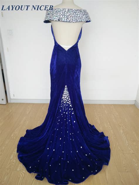 Real Image New Arrival Crystals 2016 Mermaid Evening Dress Royal Blue