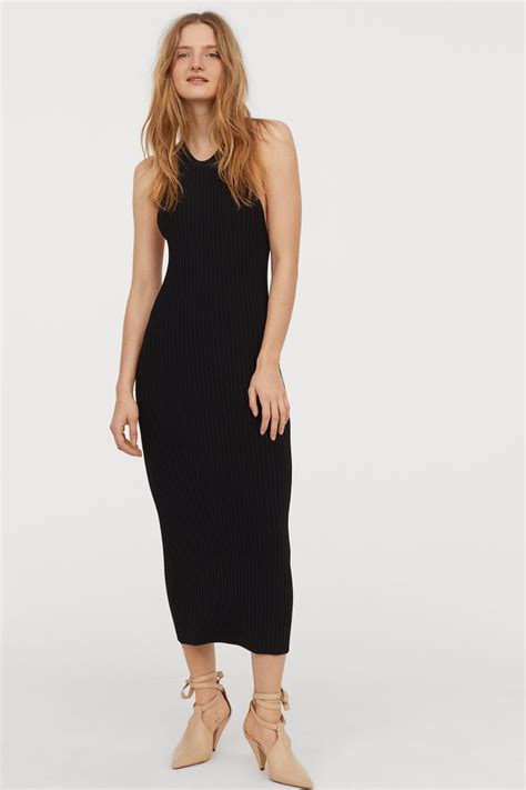 fitted dress black ladies hm  fitted dress dresses calf length dress