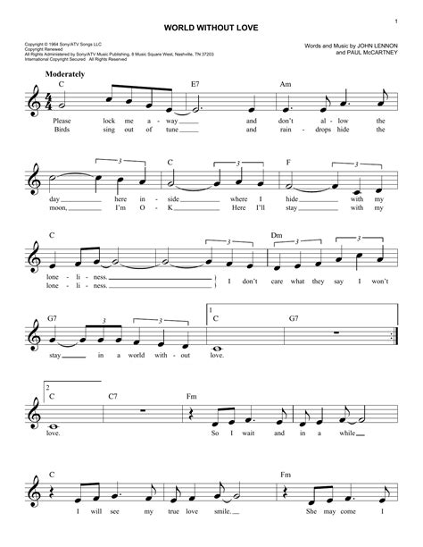 world  love sheet  peter  gordon easy lead sheet