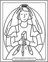 Coloring Communion Girl First Bible Holy Pages Printable Catholic Printables Veil Saintanneshelper sketch template