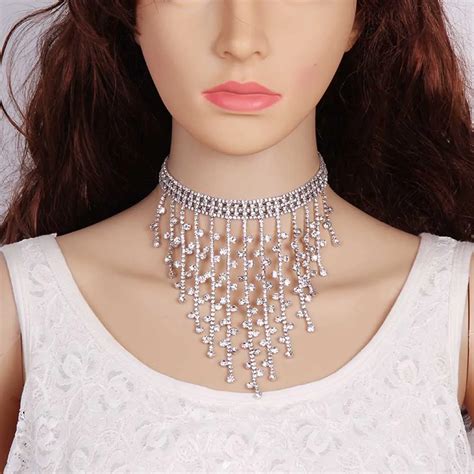 fashion jewelry statement necklace women big tassel wedding choker necklace luxury rhinestone