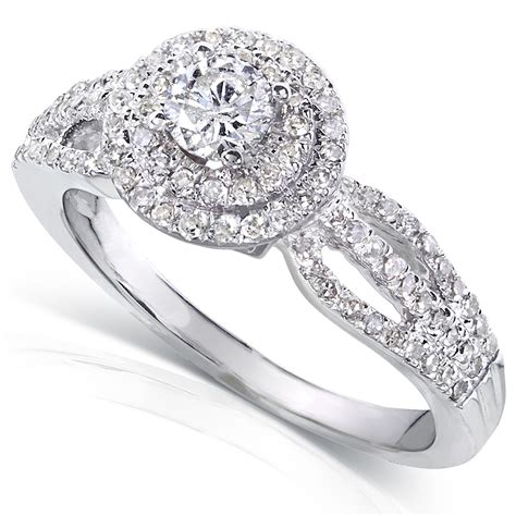 carat double halo  diamond engagement ring  white gold