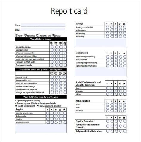 format grade  report card template psd file  grade  report
