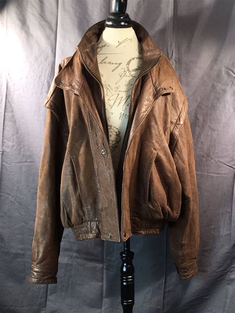 vintage mens leather jacket mens large brown jacket genuine leather coat adventure bound