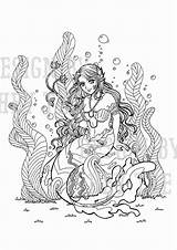 Coloring Pages Mermaid Adults Mermaids Pregnant Template Adult sketch template