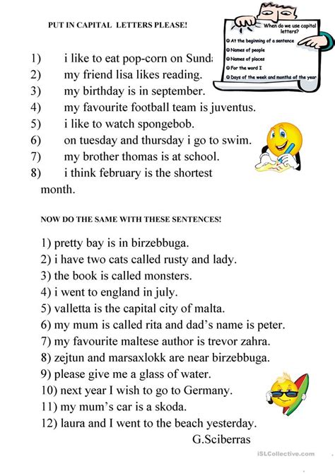 capital letters worksheet  esl printable worksheets   teachers