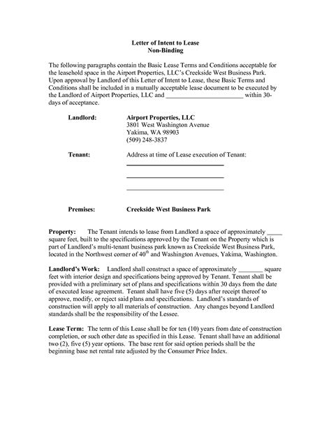 letter  intent  lease commercial space template samples
