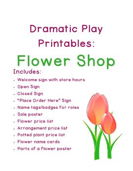 dramatic play flower shop printables  alison hendrix tpt