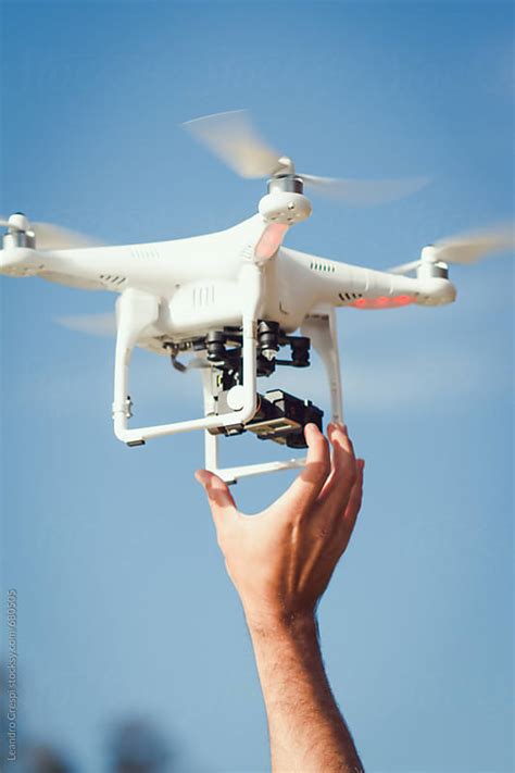 closeup operator hand setting  drone  recording stock image everypixel