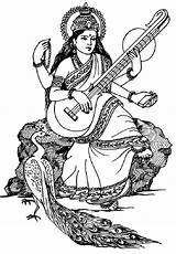 Saraswati Coloring Hindu Goddess Knowledge His India Instrument Hand Music Pages Bollywood sketch template