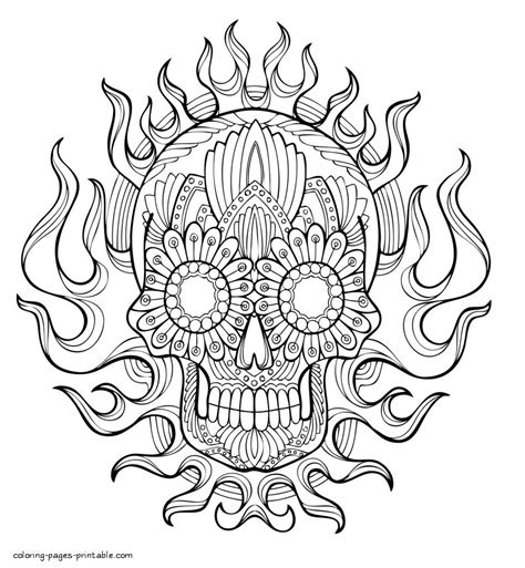 skull  flame coloring page  adults coloring pages printablecom