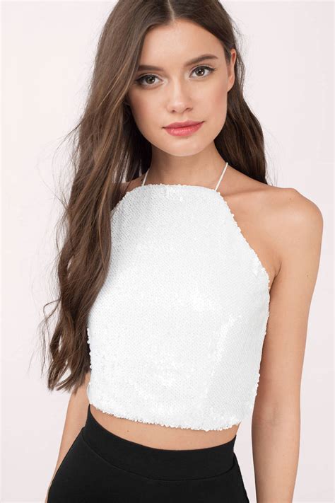 white top open  top sleeveless sequin top white crop top  tobi