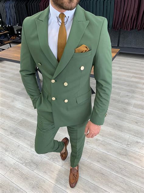 buy green slim fit double breasted suit  gentwith  shipping