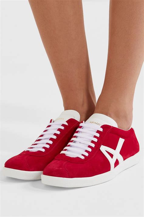 buy aquazzura   leather trimmed suede sneakers red    editorialist