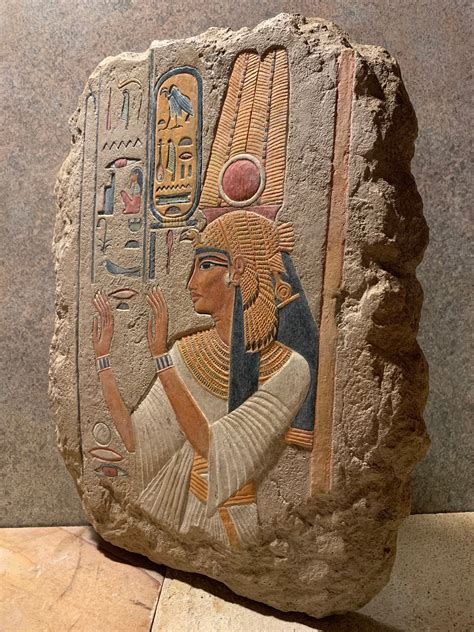 Egyptian Art Sculpture Painted Relief Carving Of Queen