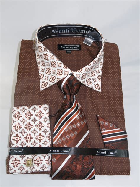 Avanti Uomo Dn69m Brown Men S French Cuff Dress Shirt With