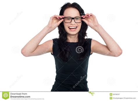 Charming Lady Adjusting Her Eyeglasses Stock Image Image Of Adjusting