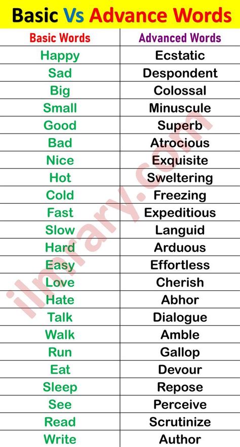 basic  advanced words list  english english phrases idioms