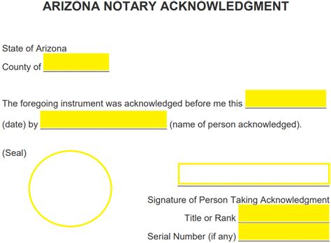 arizona notary acknowledgment form word  eforms