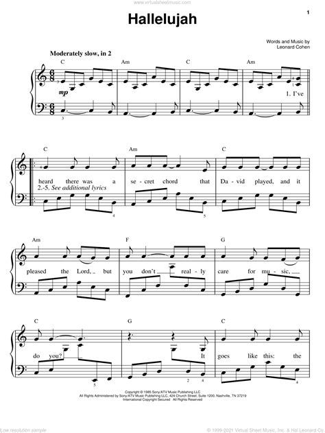 cohen hallelujah easy sheet music for piano solo pdf