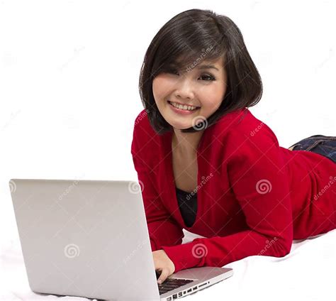 Asian College Girl With Laptop Stock Image Image Of Cheerful Natural