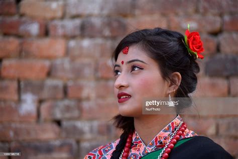 A Portrait Of Newari Girl In A Traditional Attire During The Parade