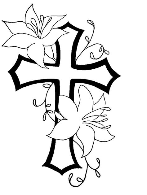 outline  flowers az coloring pages cross tattoo designs flower