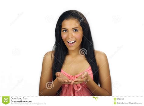 beautiful teen latina with cupped hands stock image