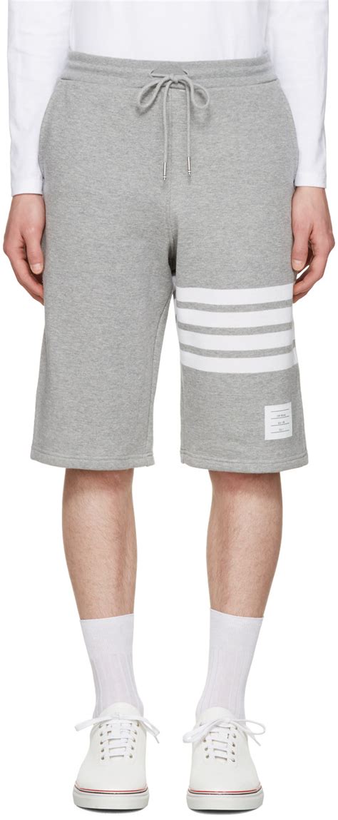 thom browne light grey classic sweat shorts with engineered 4 gray modesens