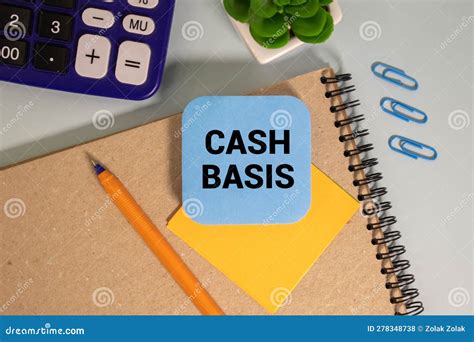 cash basis  shown   text  photo  calculator stock photo
