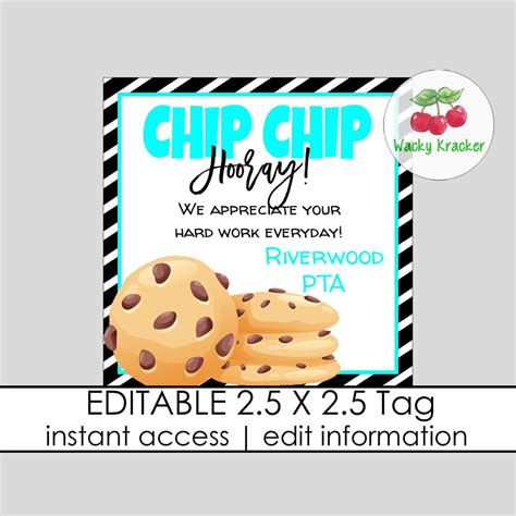 chip chip hooray gift tags chocolate chip cookie   etsy